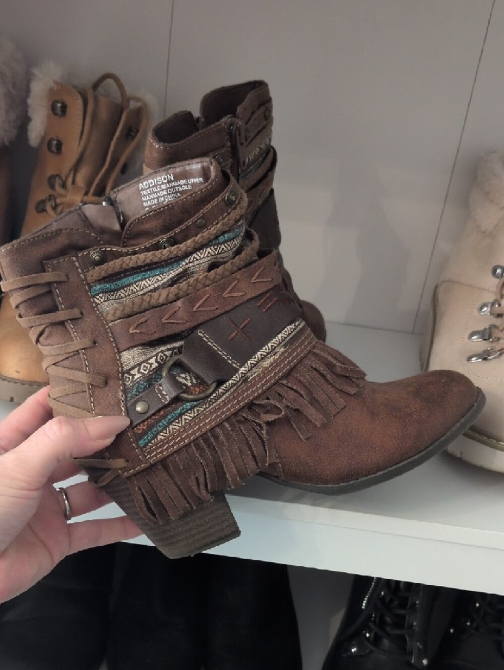 Jellypop Brown Fringe & Woven Ankle Bootie